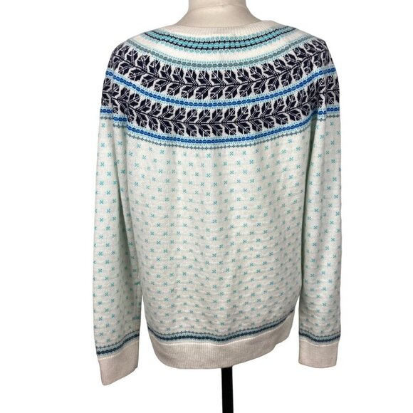 Talbots Fair Isle Sweater L XL Off White Blue Wool Blend Super Soft - Picture 4 of 7